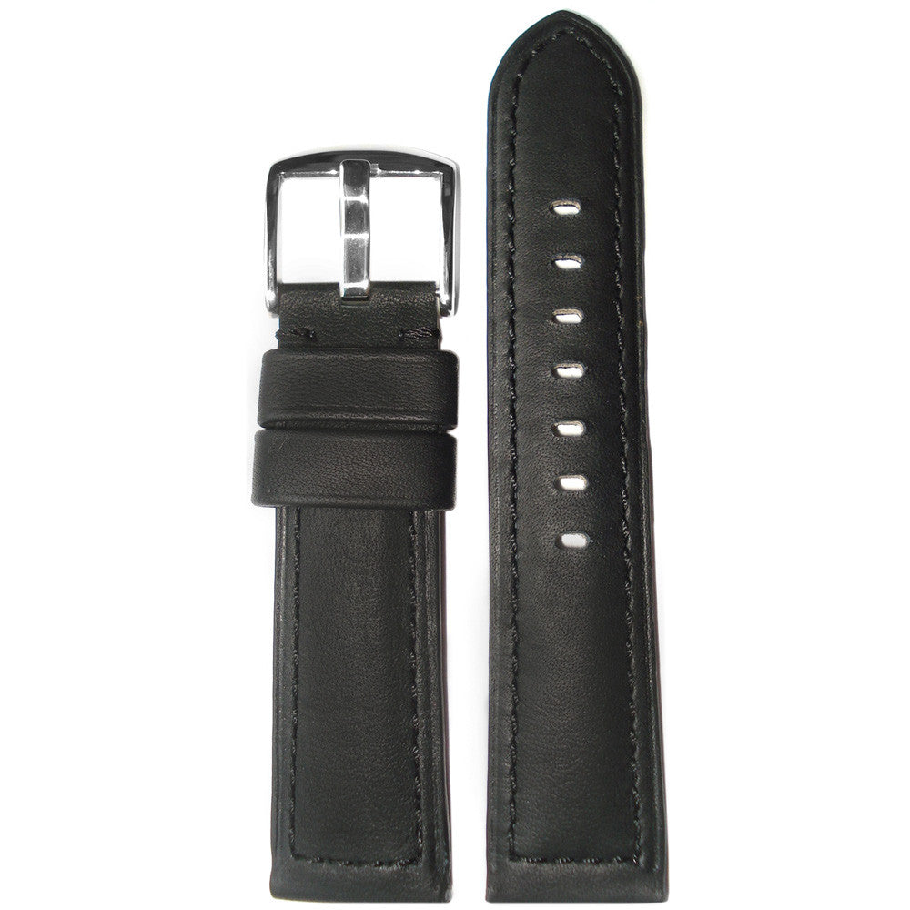 Genuine 190 Soft Calf Leather Watch Band | Padded | Black | Black Stitch