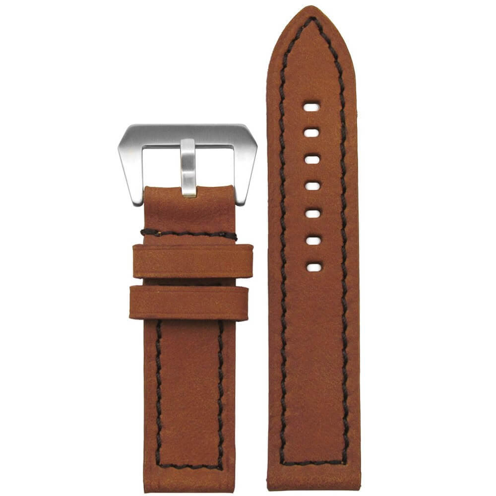 Natural Vintage Leather Watch Band | Flat | Brown | Black Stitch