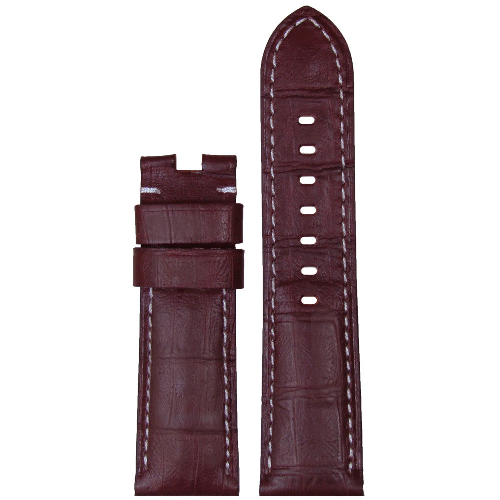 Embossed Leather Gator Watch Band | Burgundy | White Stitch | for Panerai Deploy