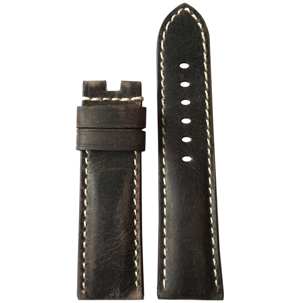 Vintage Leather Watch Band | Slate | White Stitch | 22x22mm | For Panerai Deploy