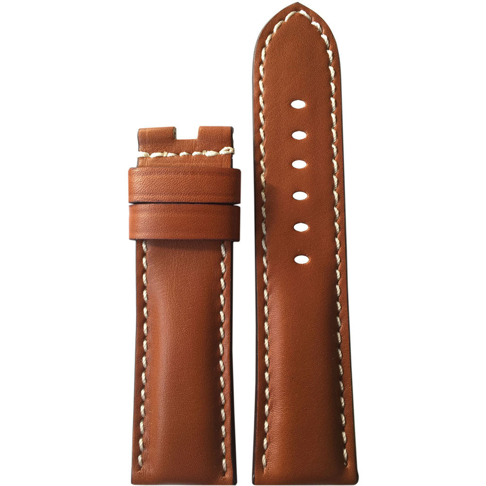 Vintage Leather Watch Band | Smooth Brown | White Stitch | 22x22mm | For Panerai Deploy