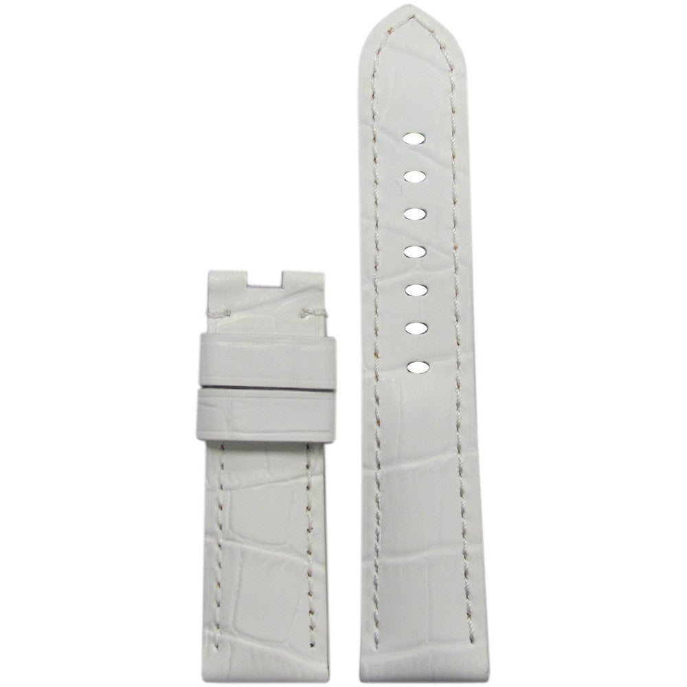 Embossed Leather Gator Watch Band | White | Match Stitch | for Panerai Deploy