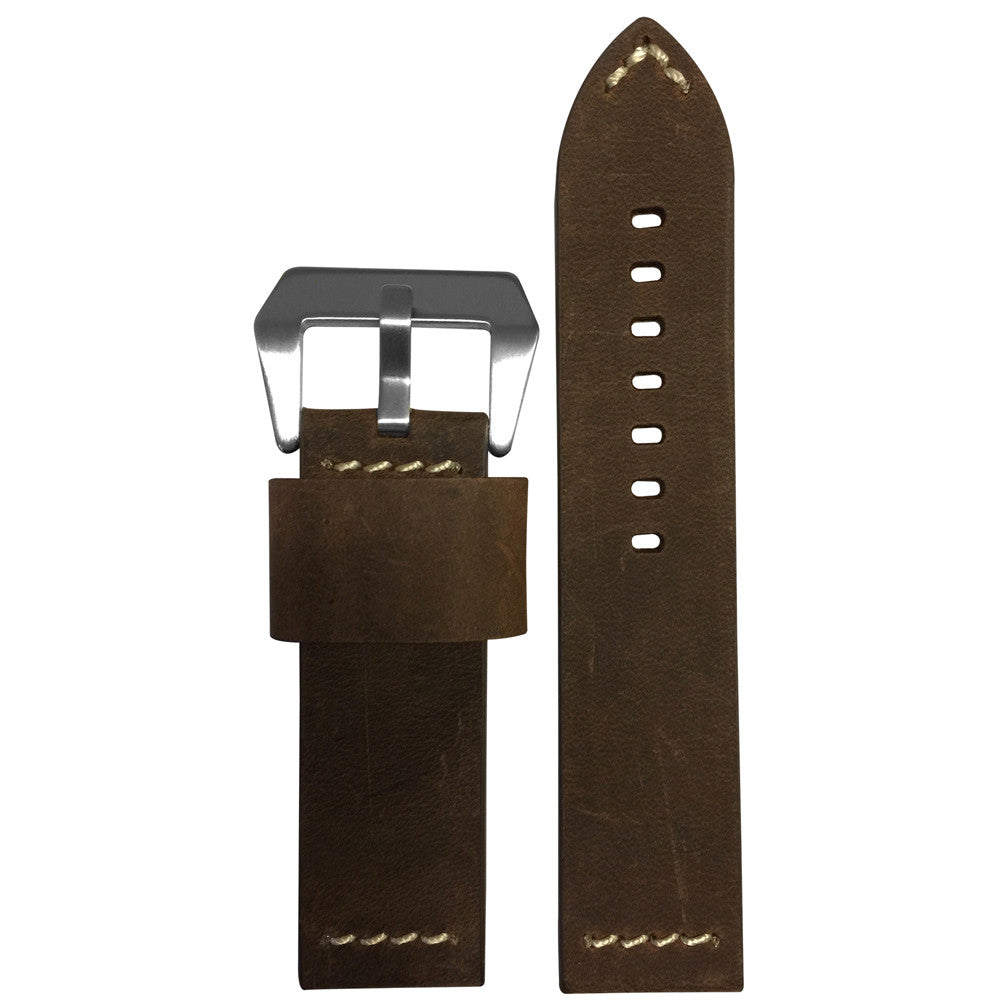Vintage Leather Watch Band | "Deputy" | Brown Suede | White Stitch