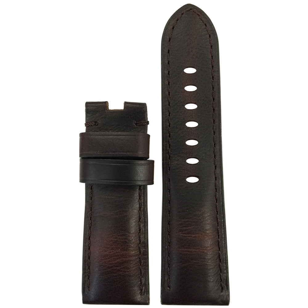 "Outlaw" Distressed Vintage Leather Watch Band | Dark Brown | Match Stitch | for Panerai Deploy