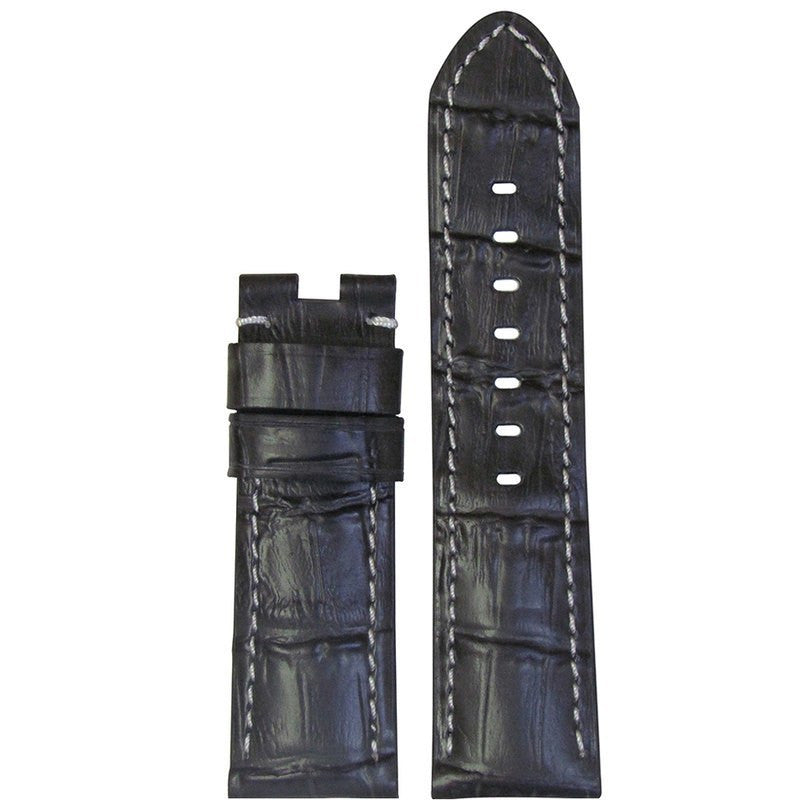 Embossed Leather Gator Watch Band | Grey | White Stitch | for Panerai Deploy