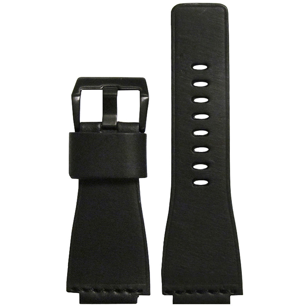 Smooth Vintage Leather Watch Band | Black | Single Black Stitch | for Bell & Ross
