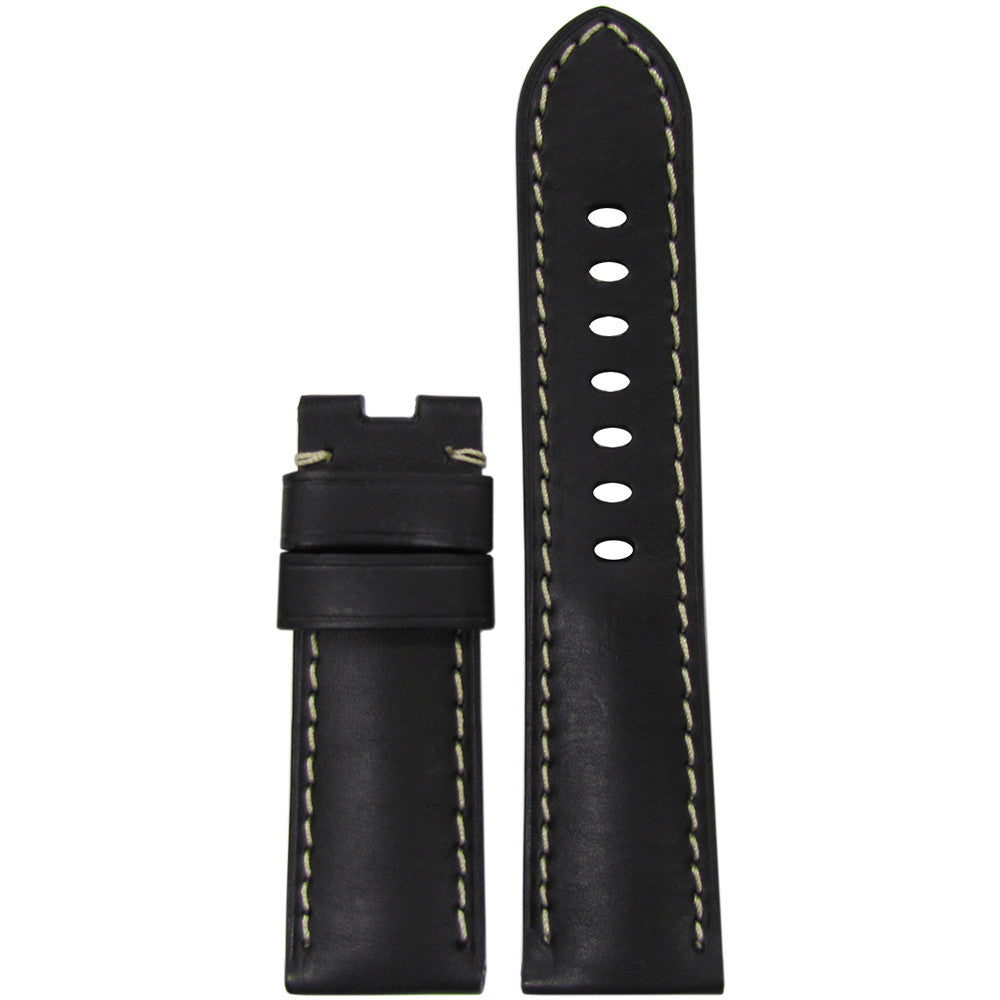 Vintage Leather Watch Band | Black HZ | White Stitch | For Panerai Deploy