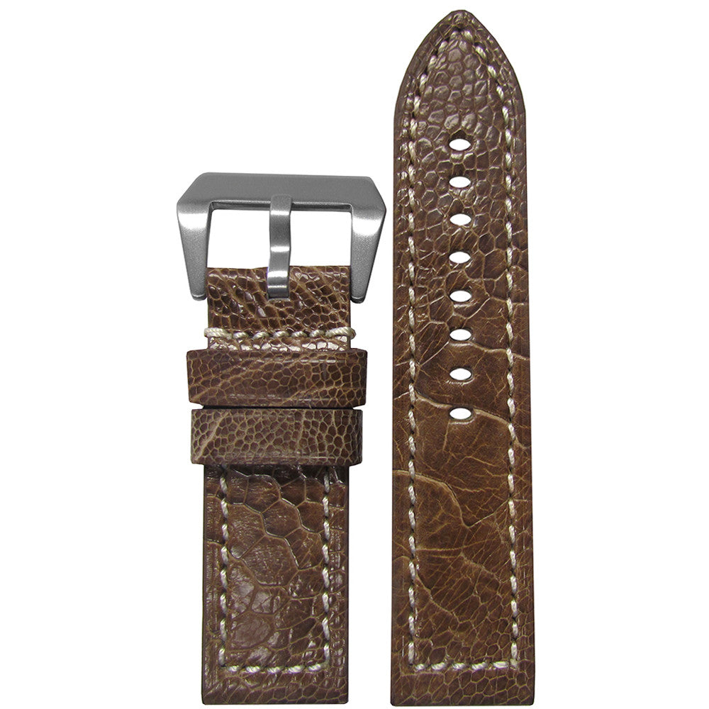 Vintage Ostrich Leg Watch Band | Flat | Light Brown | White Stitch
