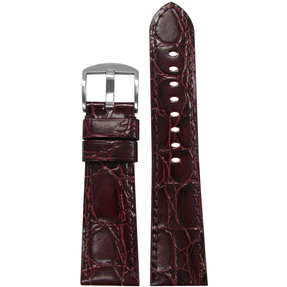 Semi-Gloss Embossed Leather Watch Band | Gator Print | Dark Burgundy | Match Stitch | for Panerai Radiomir
