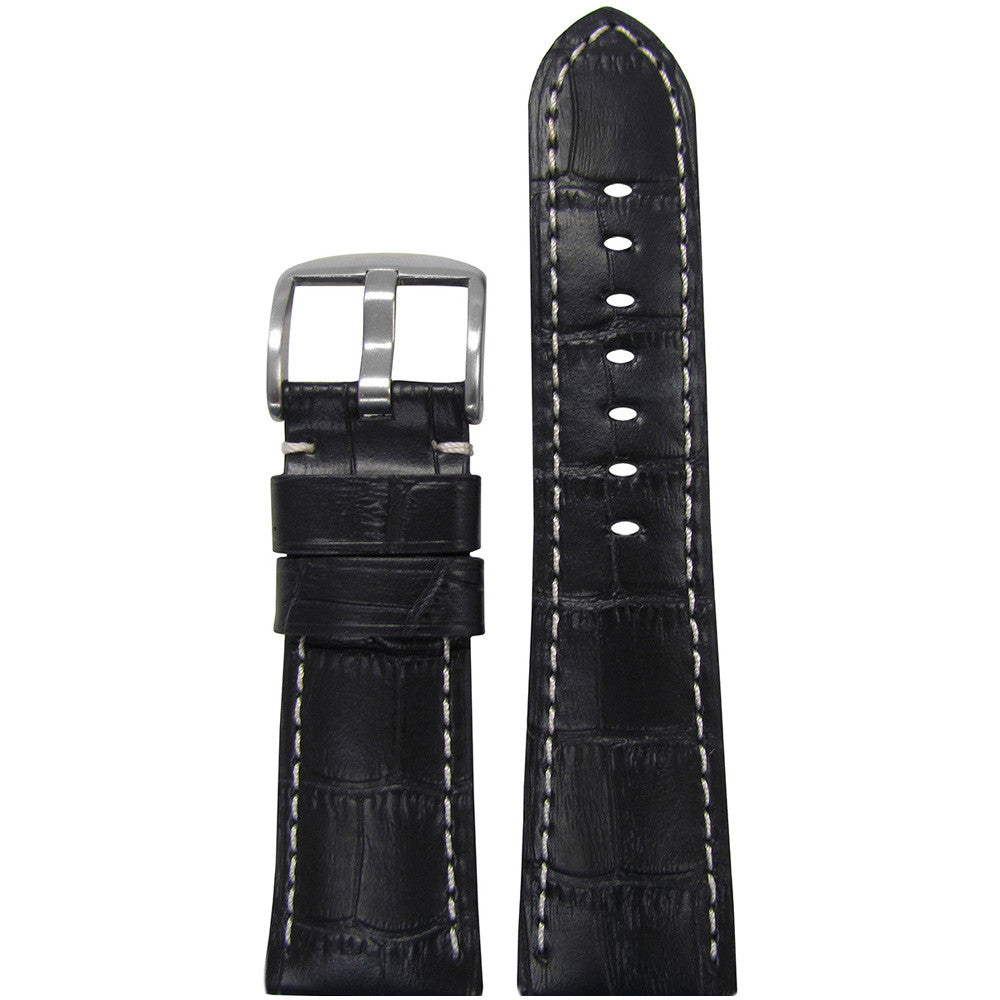 Embossed Leather Watch Band | Gator Print | Black | White Stitch | for Panerai Radiomir