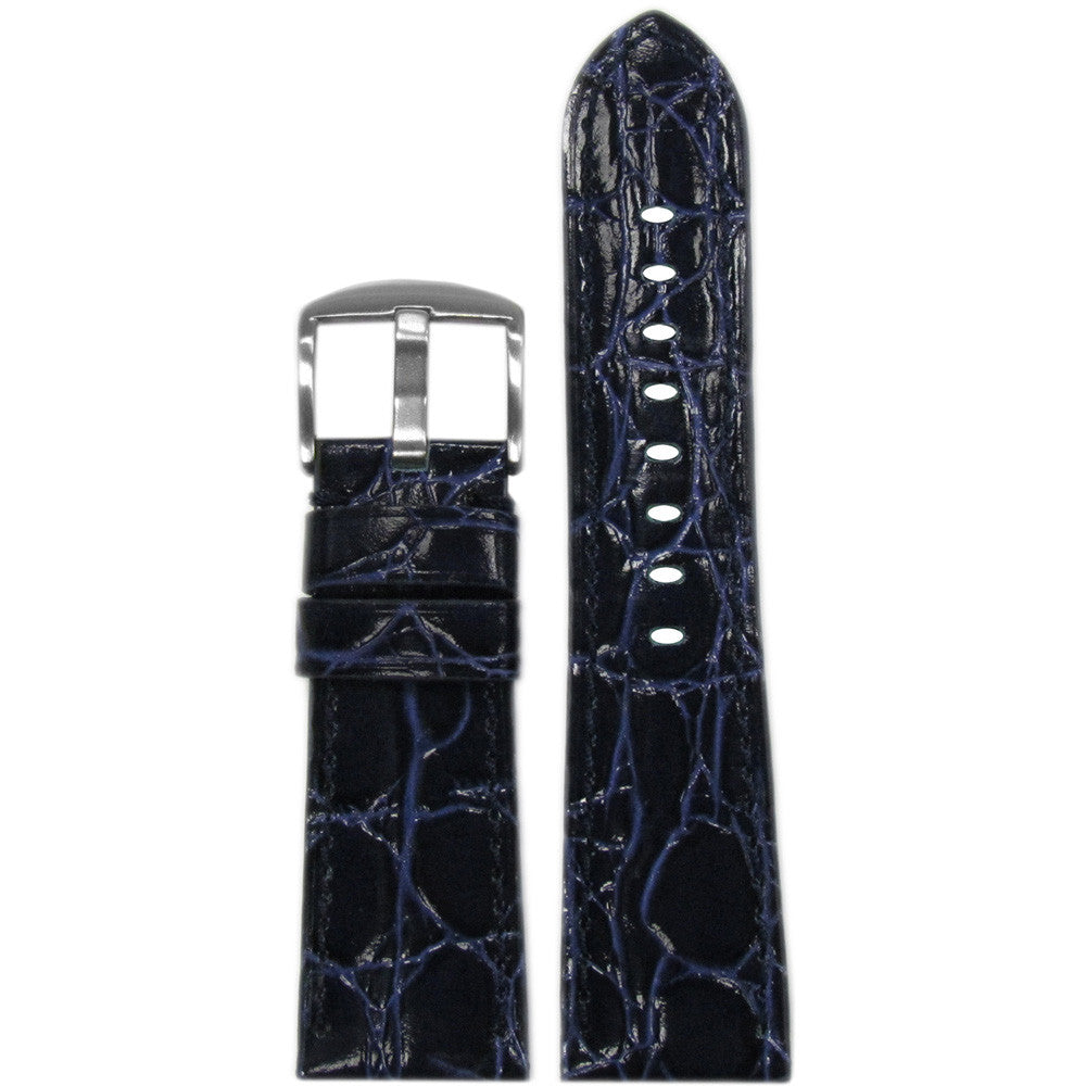 Embossed Leather Watch Band | Gator Print | Glossy | Dark Blue | Match Stitch | for Panerai Radiomir