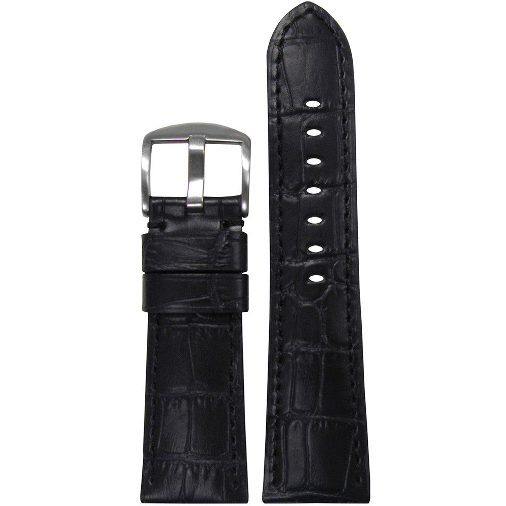 Embossed Leather Watch Band | Gator Print | Black | Match Stitch | for Panerai Radiomir