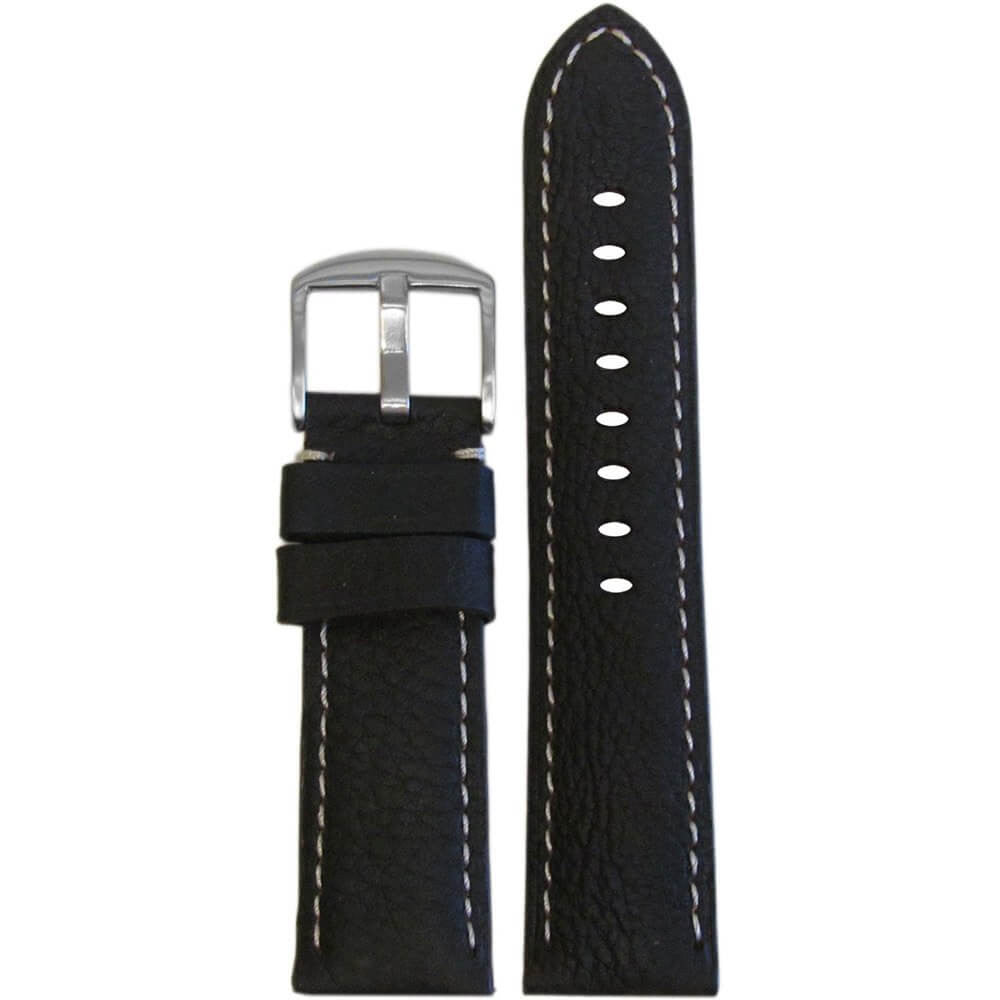 Classic Deep Oil Leather Watch Band | Padded | Darkest Brown | White Stitch