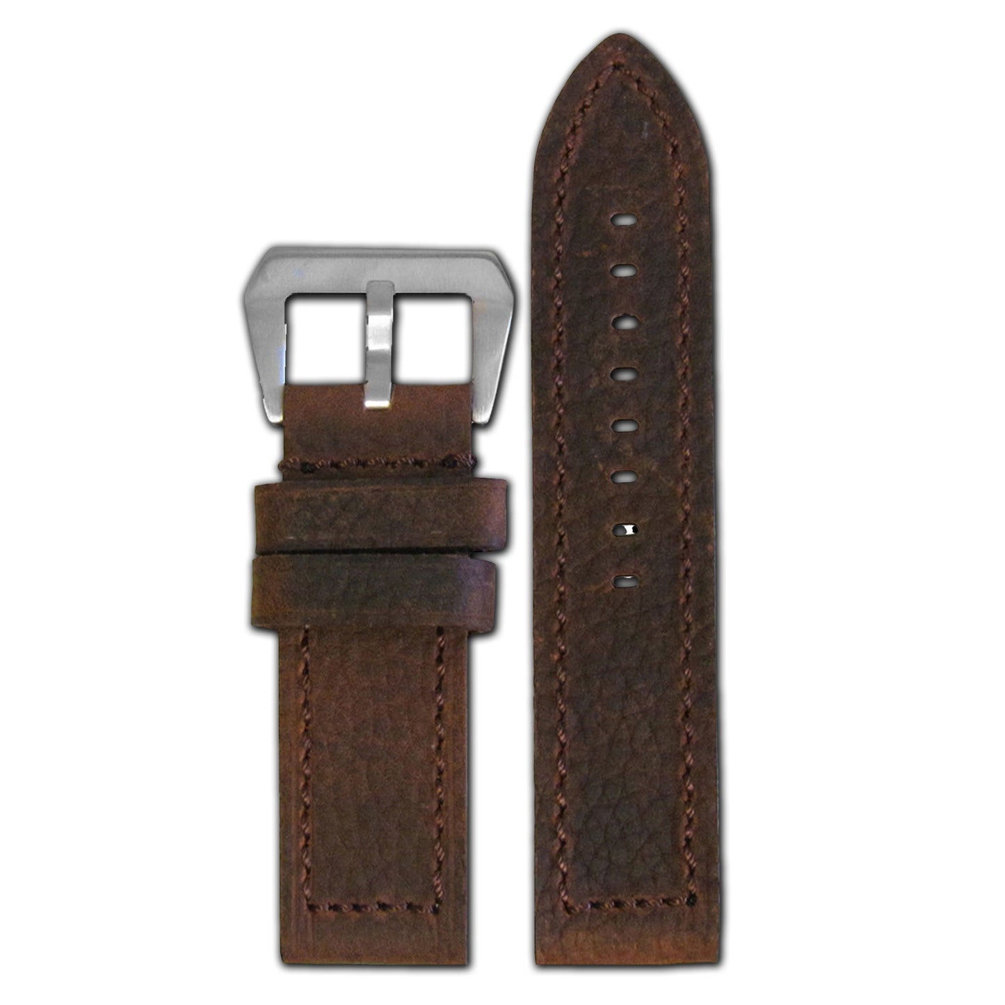 Deep Oil Leather "Chameleon" Watch Band | Flat | Brown | Match Stitch