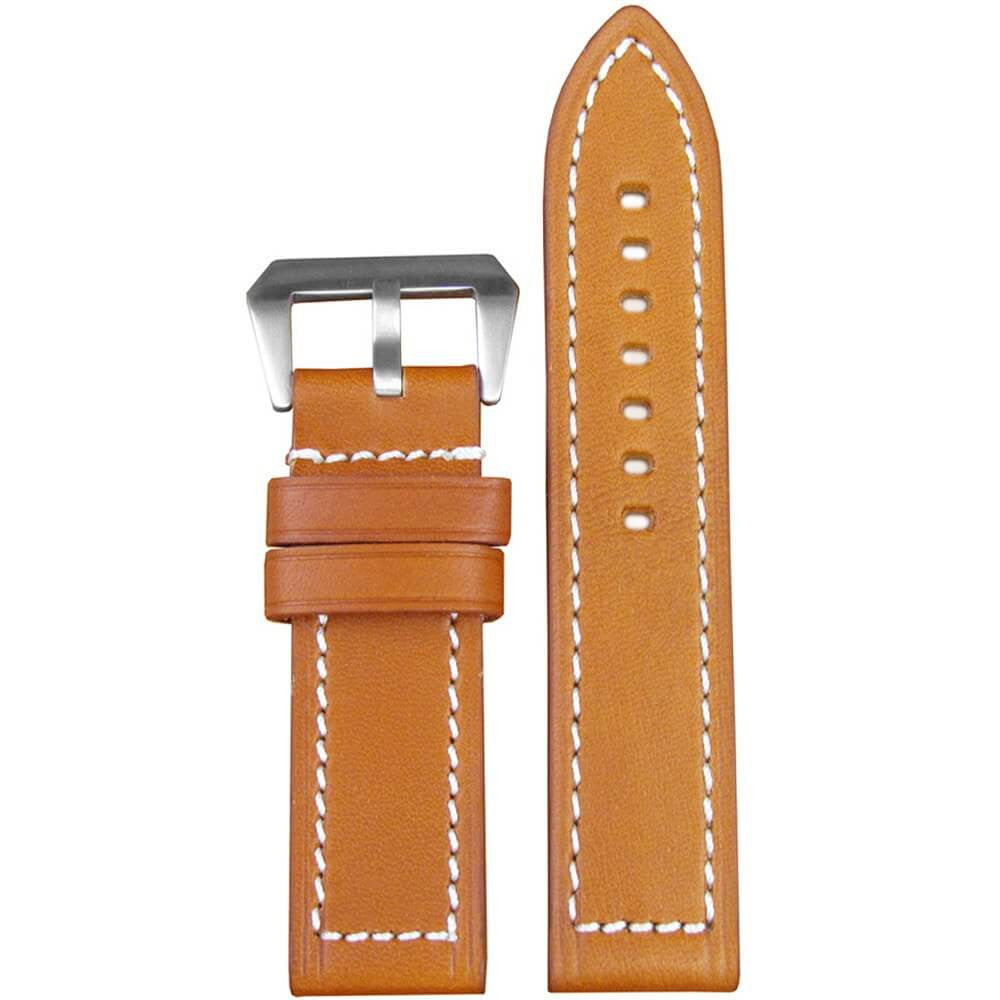 Distressed P Calf Watch Band | Flat | Light Rou | White Stitch
