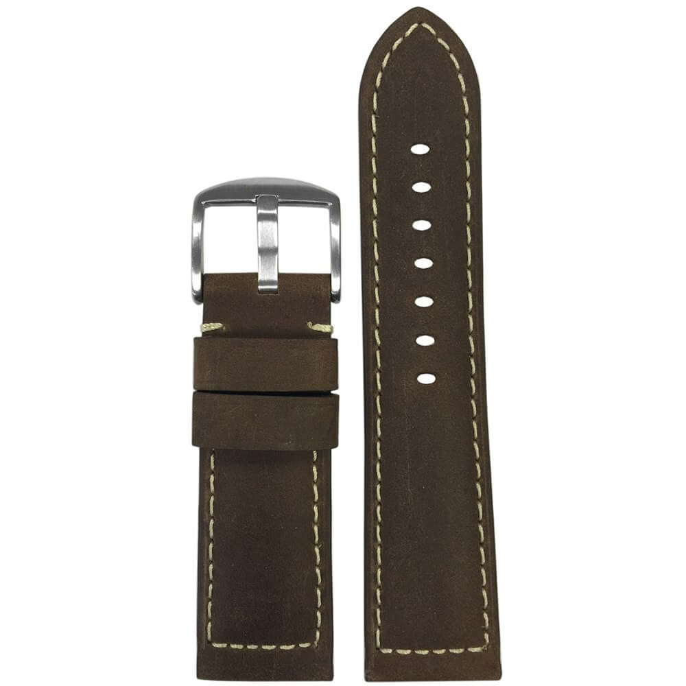 Vintage Leather Watch Band | Padded | Brown | White Stitch