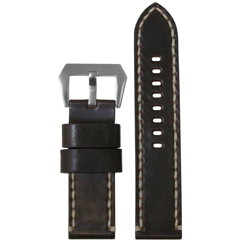 Horween Shell Cordovan Leather Watch Band | Dark Burgundy | Off-White Stitch