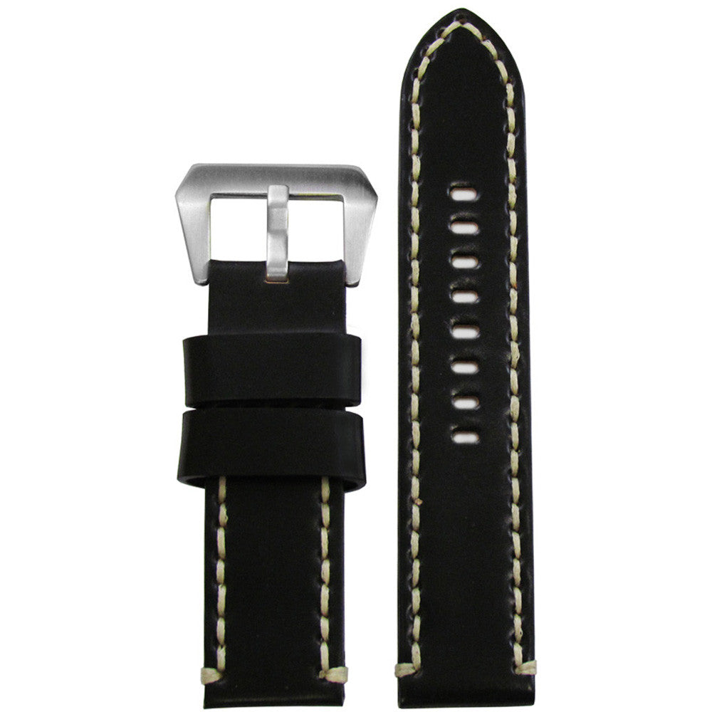 Horween Shell Cordovan Leather Watch Band | Black | Off-White Stitch