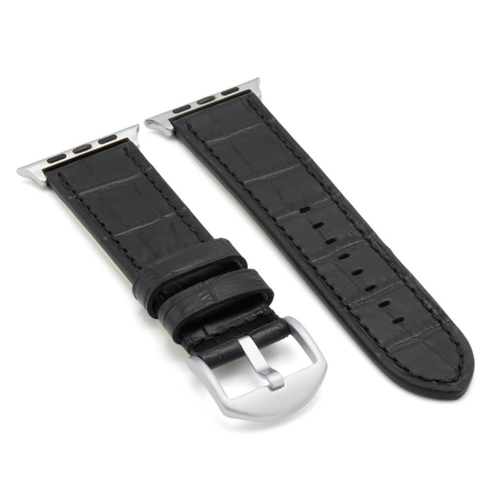 Apple Watch | Embossed Leather Watch Band | Gator | Black | Match Stitch