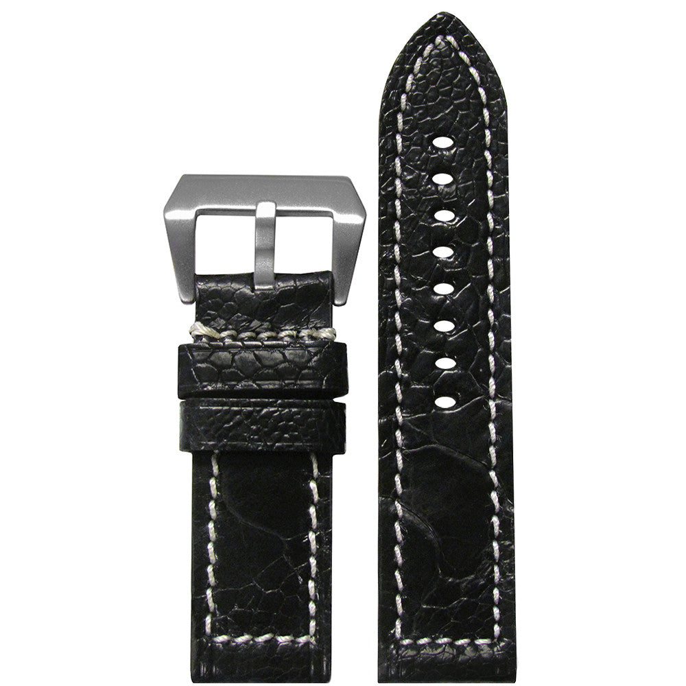 Vintage Ostrich Leg Watch Band | Flat | Black | White Stitch