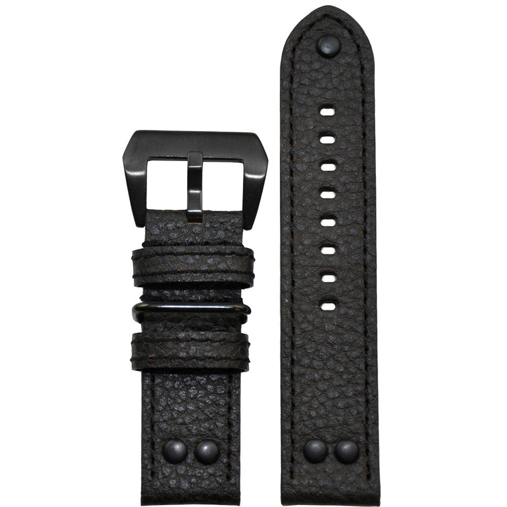 Buffalo Leather Watch Band | MB-1 Pilot | Black | Black Stitch