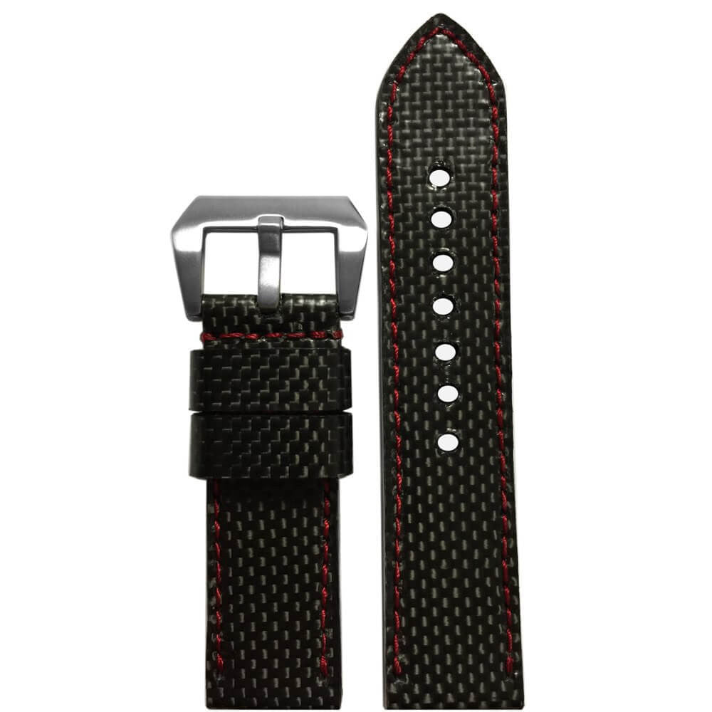 Carbon Fiber Watch Band | Handmade | Red Stitch | Gunny Straps