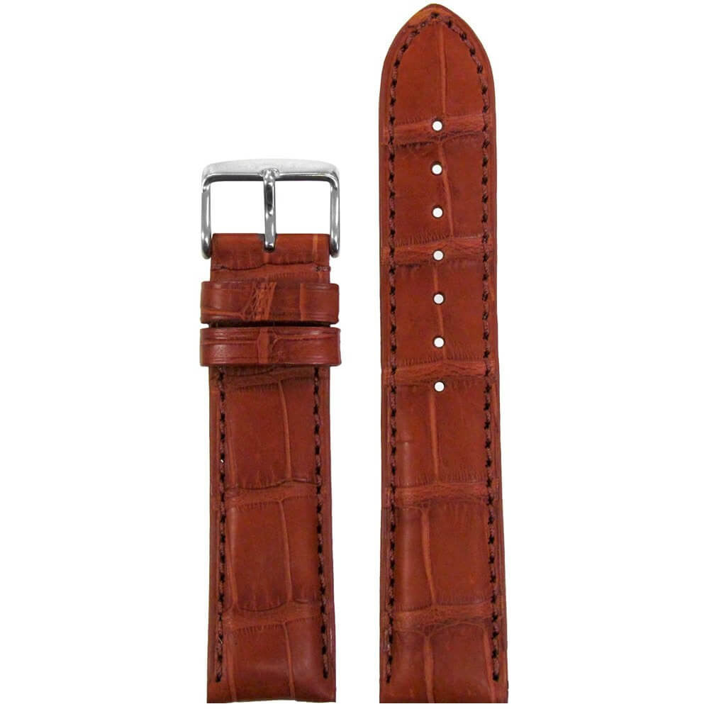 Genuine Alligator Watch Band | Chestnut | Matte | White Stitch | Hadley Roma MS2022