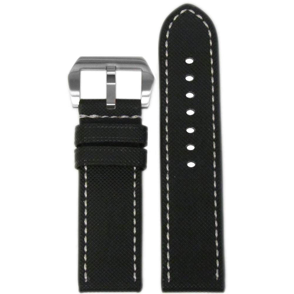 "KVLR" Style Synthetic Watch Band | Waterproof | Black | White Stitch