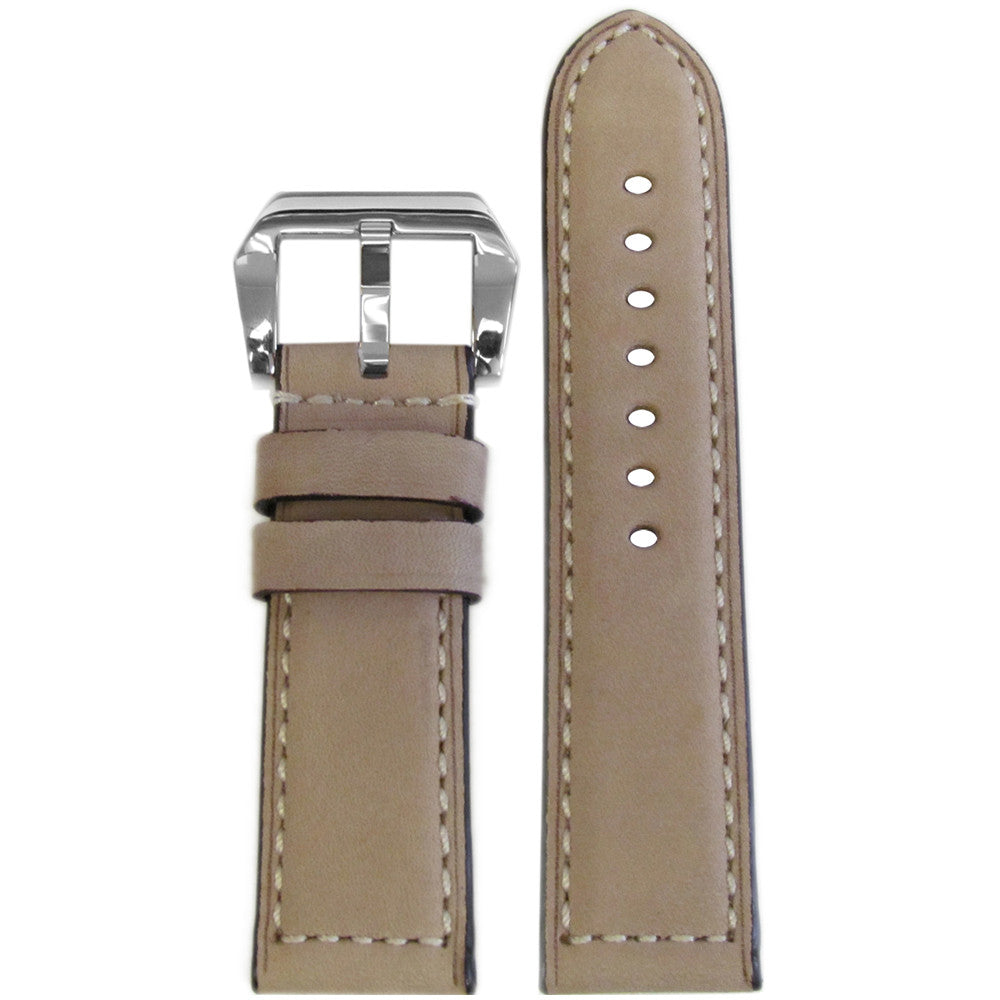 Vintage Calf Leather Watch Band | "La Villette" | Padded | Cream | White Stitch