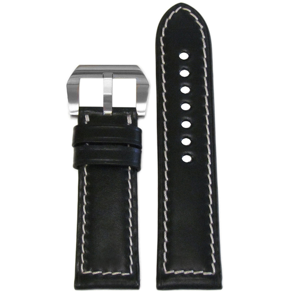 Shell Cordovan Leather Watch Band | Padded | Black | White Stitch