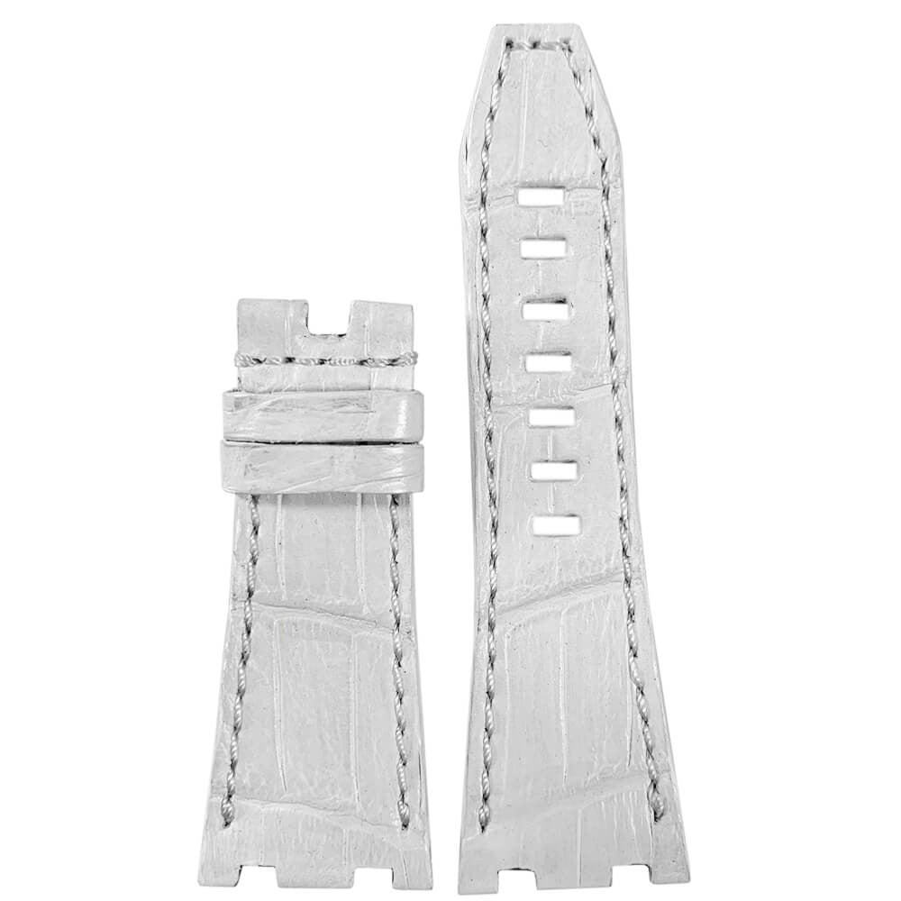 Genuine Alligator Watch Band | White | White Stitch | for 42MM AP Royal Oak Offshore (Deploy Buckle)