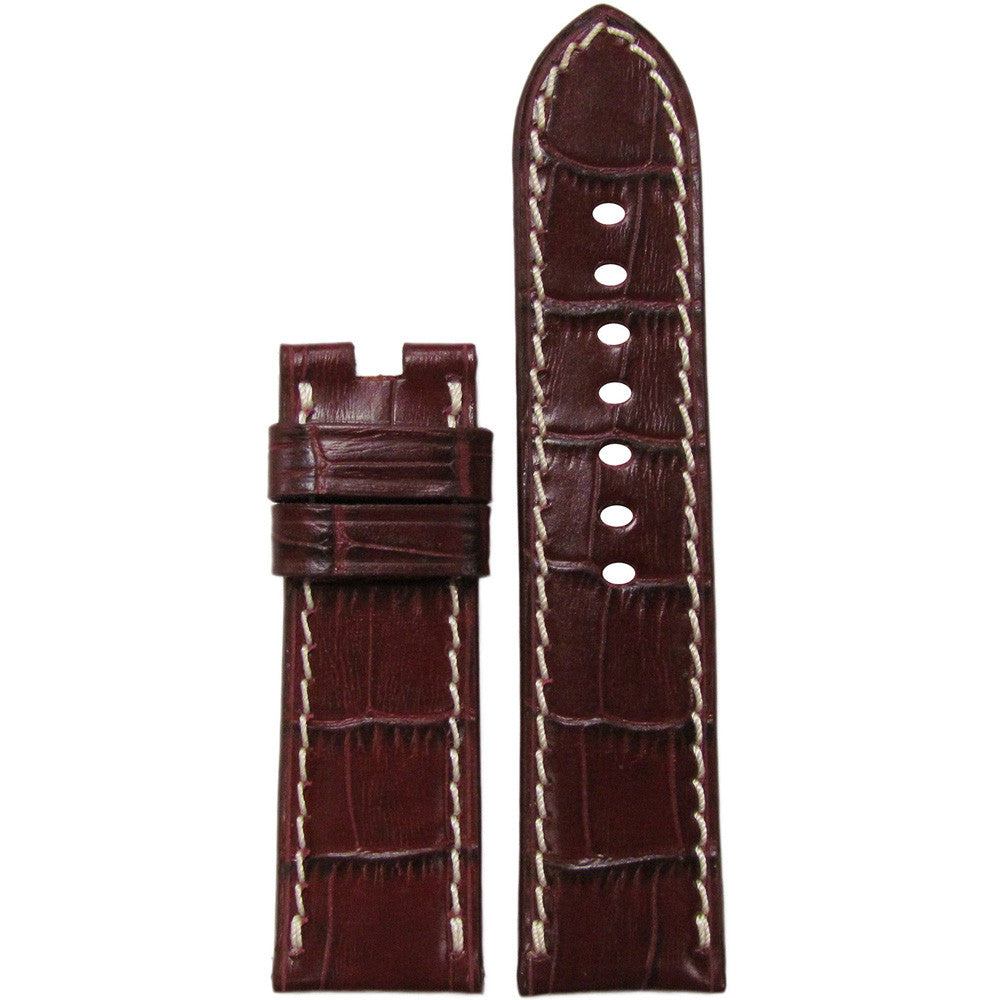 "Gator" Embossed Leather Watch Band | Burgundy | White Stitch | For Panerai Deploy