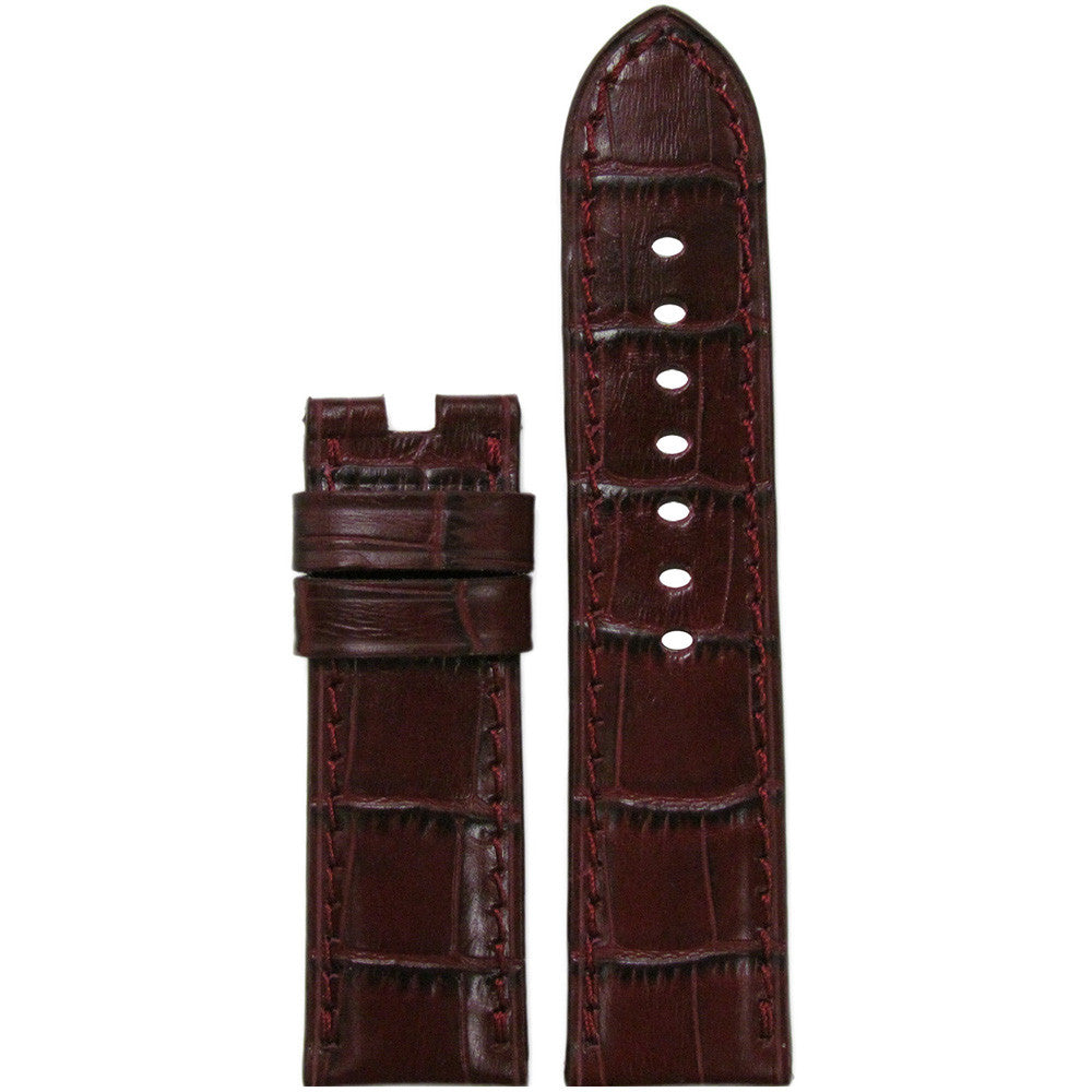 "Gator" Embossed Leather Watch Band | Burgundy | Match Stitch | For Panerai Deploy