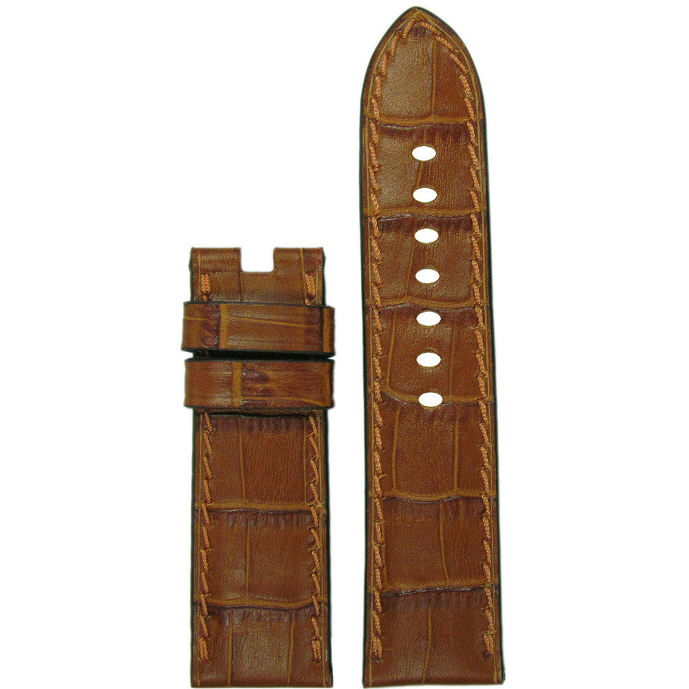 "Gator" Embossed Leather Watch Band | Cognac | Match Stitch | For Panerai Deploy
