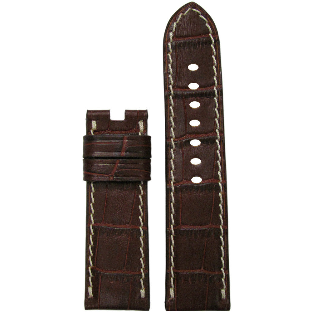 "Gator" Embossed Leather Watch Band | Mahogany | White Stitch | For Panerai Deploy