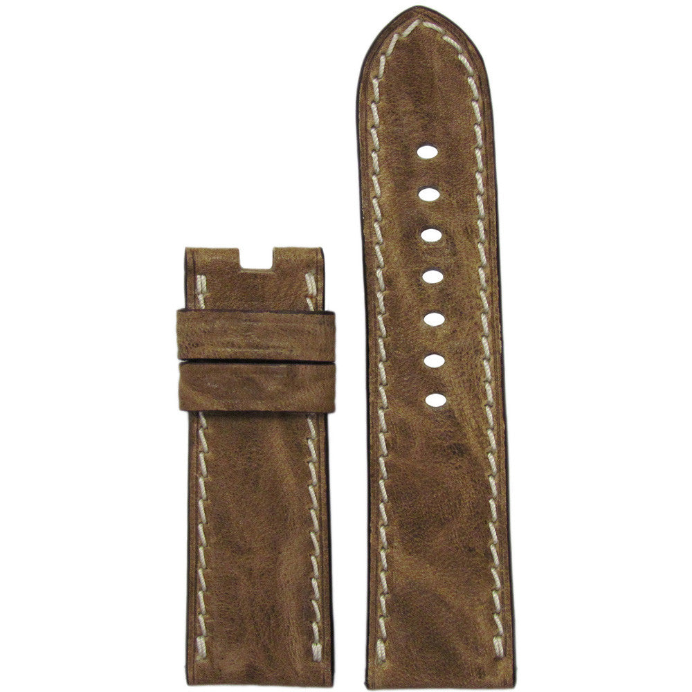 Distressed Vintage Leather Watch Band | Natural | White Stitch | For Panerai Deploy