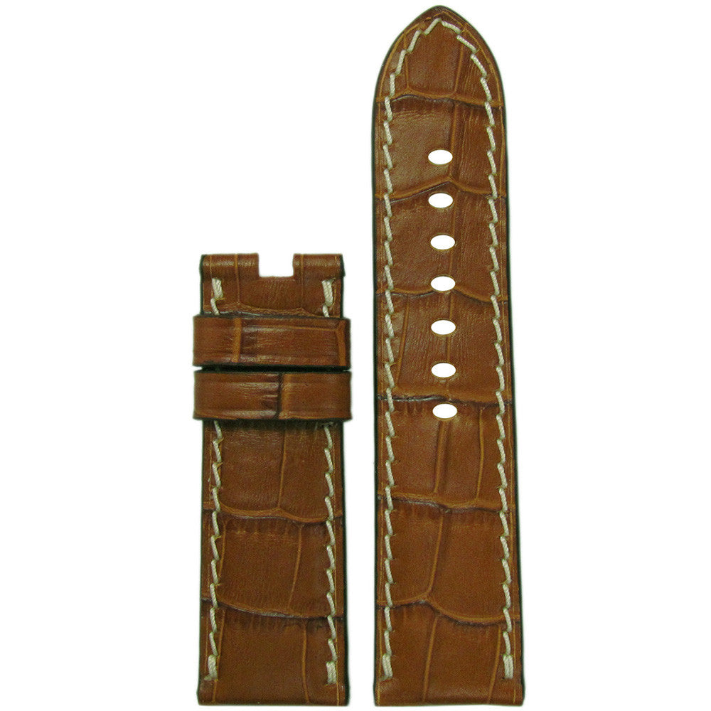"Gator" Embossed Leather Watch Band | Cognac | White Stitch | For Panerai Deploy