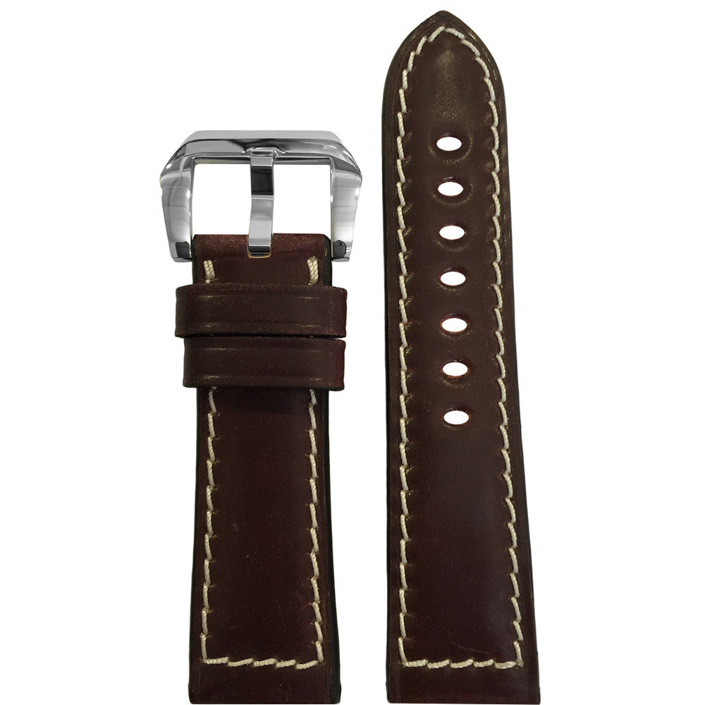 Shell Cordovan Leather Watch Band | Padded | Dark Burgundy | White Stitch