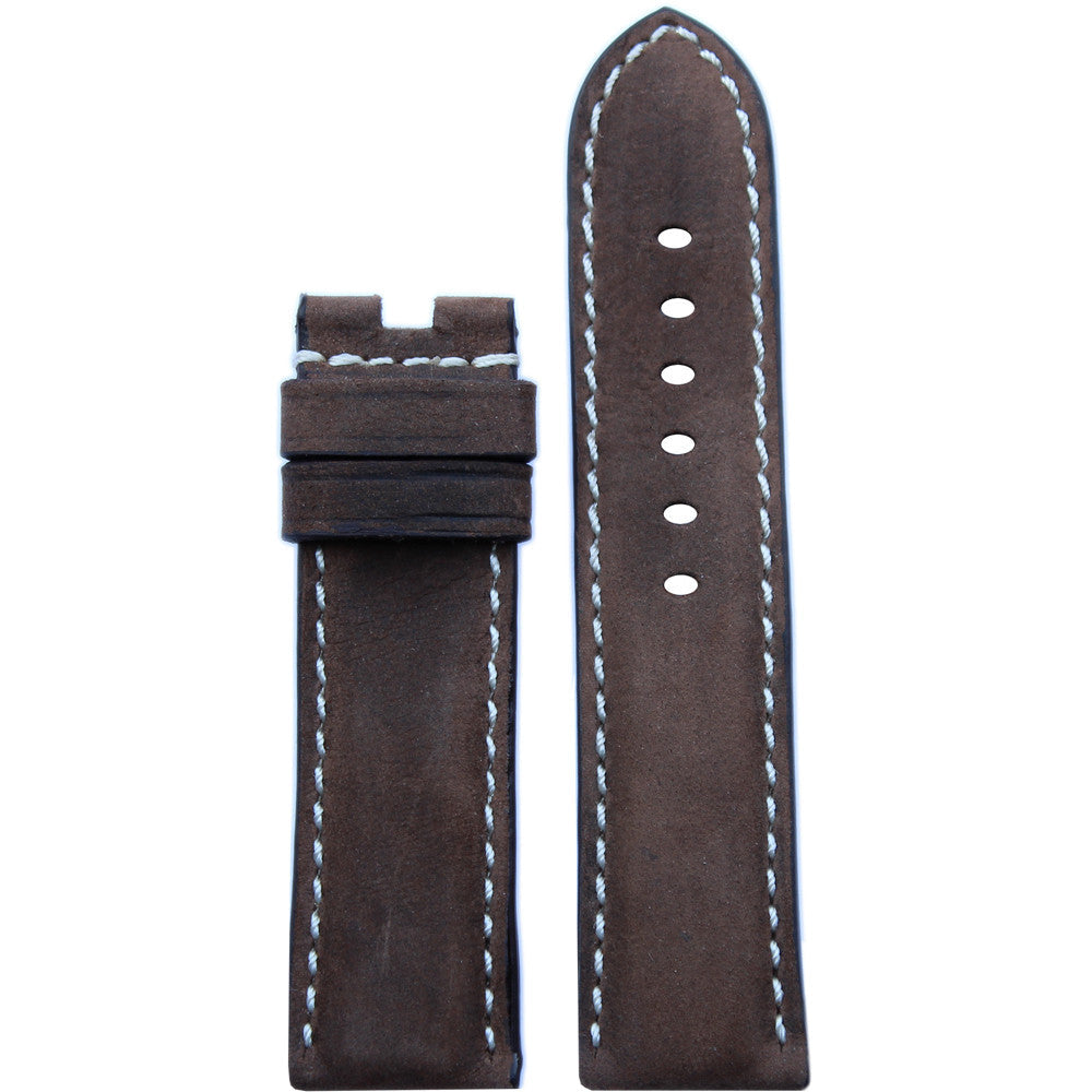 Vintage Leather Watch Band | Dark Olive | White Stitch | For Panerai Deploy