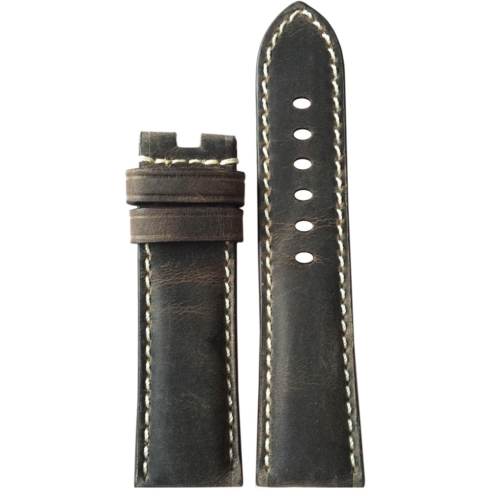 Vintage Leather Watch Band | Smooth Brown | White Stitch | For Panerai Deploy