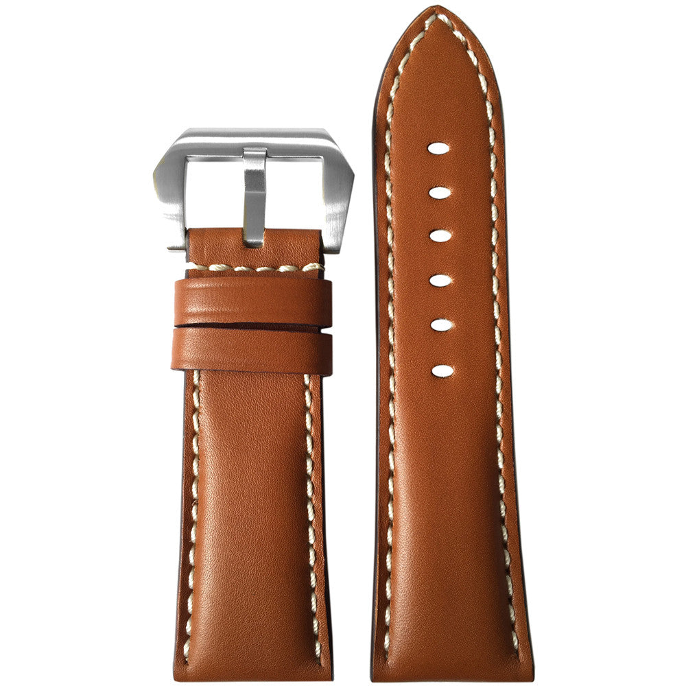 Vintage Leather Watch Band | Smooth Medium Brown | White Stitch | For Panerai Radiomir