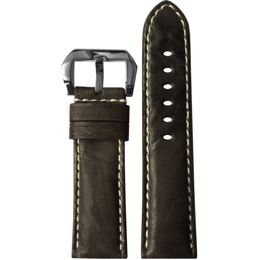 Distressed Vintage Leather Watch Band | Padded | Dark Brown | White Stitch
