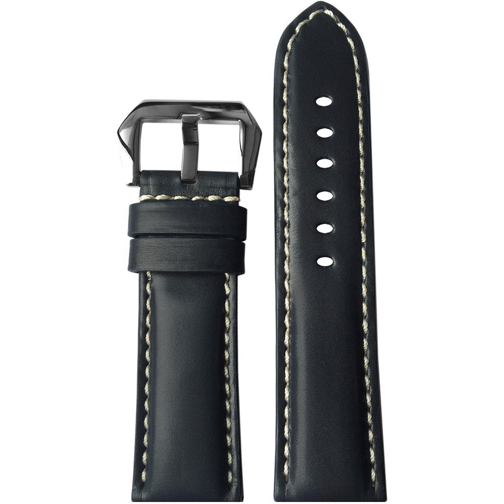 Leather Watch Band | Padded | Navy | White Stitch