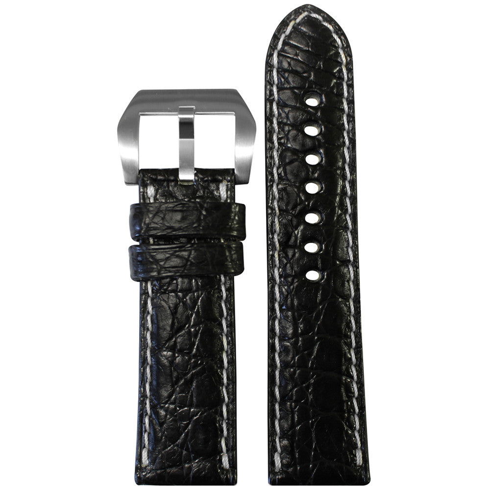 Genuine Crocodile Watch Band | Premium Cut | Matte Finish | Black | White Stitch