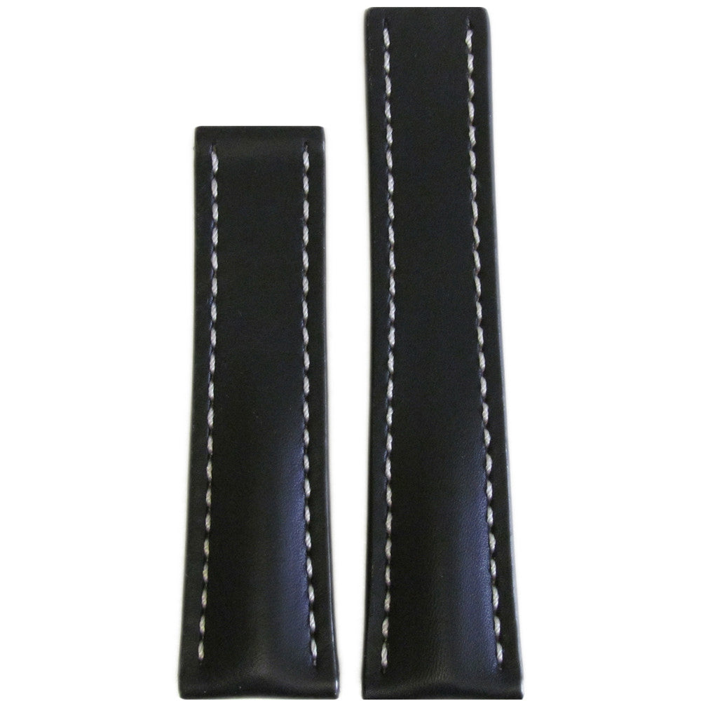 Soft Calf Leather Watch Band | Black | White Stitch | For Breitling