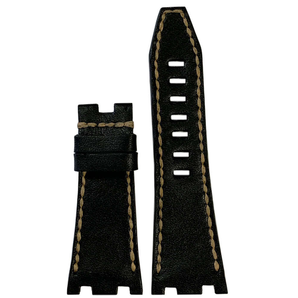 Vintage Leather Watch Band | Charcoal | Brown Stitch | for 42MM AP Royal Oak Offshore (Deploy Buckle)