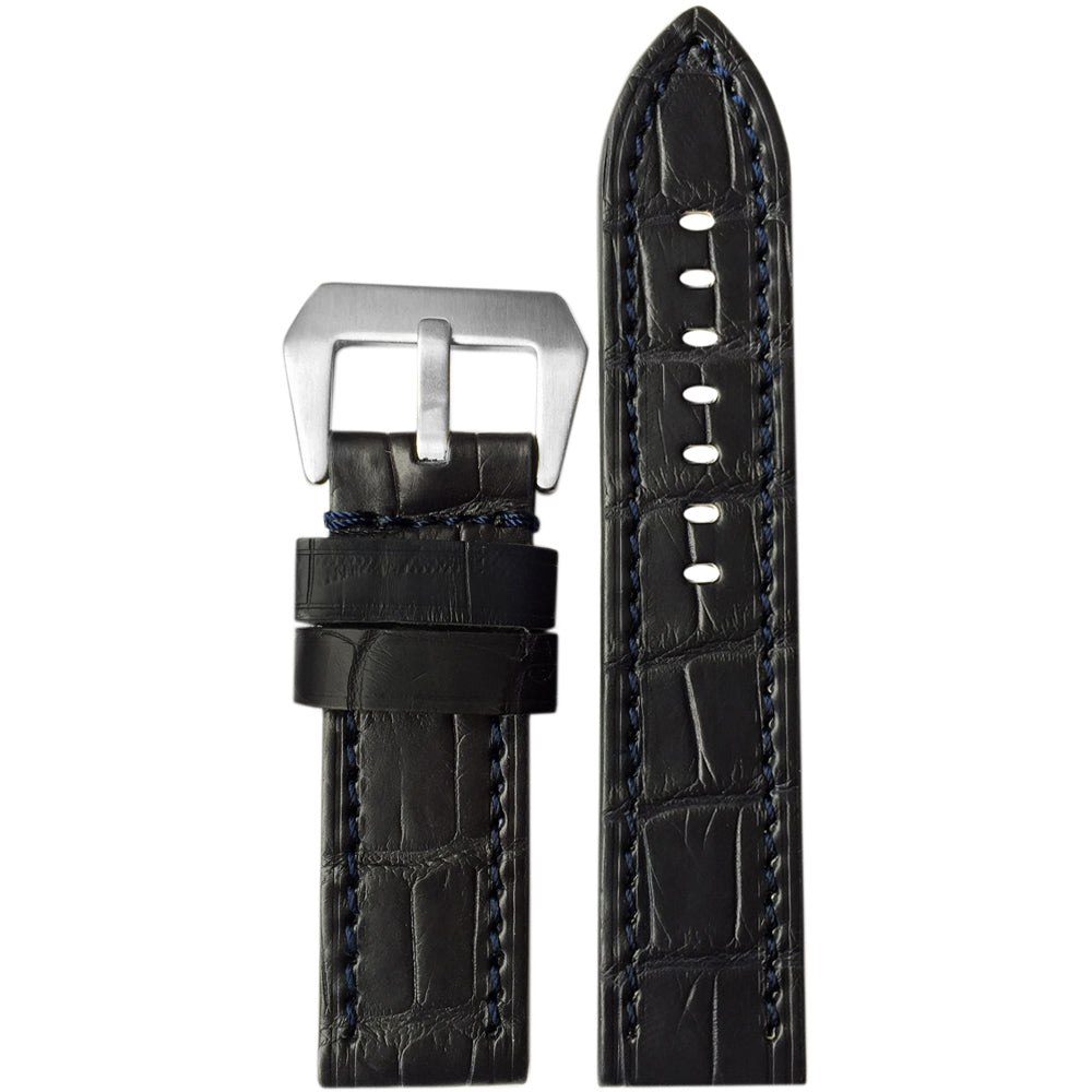 American Alligator Skin Watch Band | Flat | Navy | Match Stitch