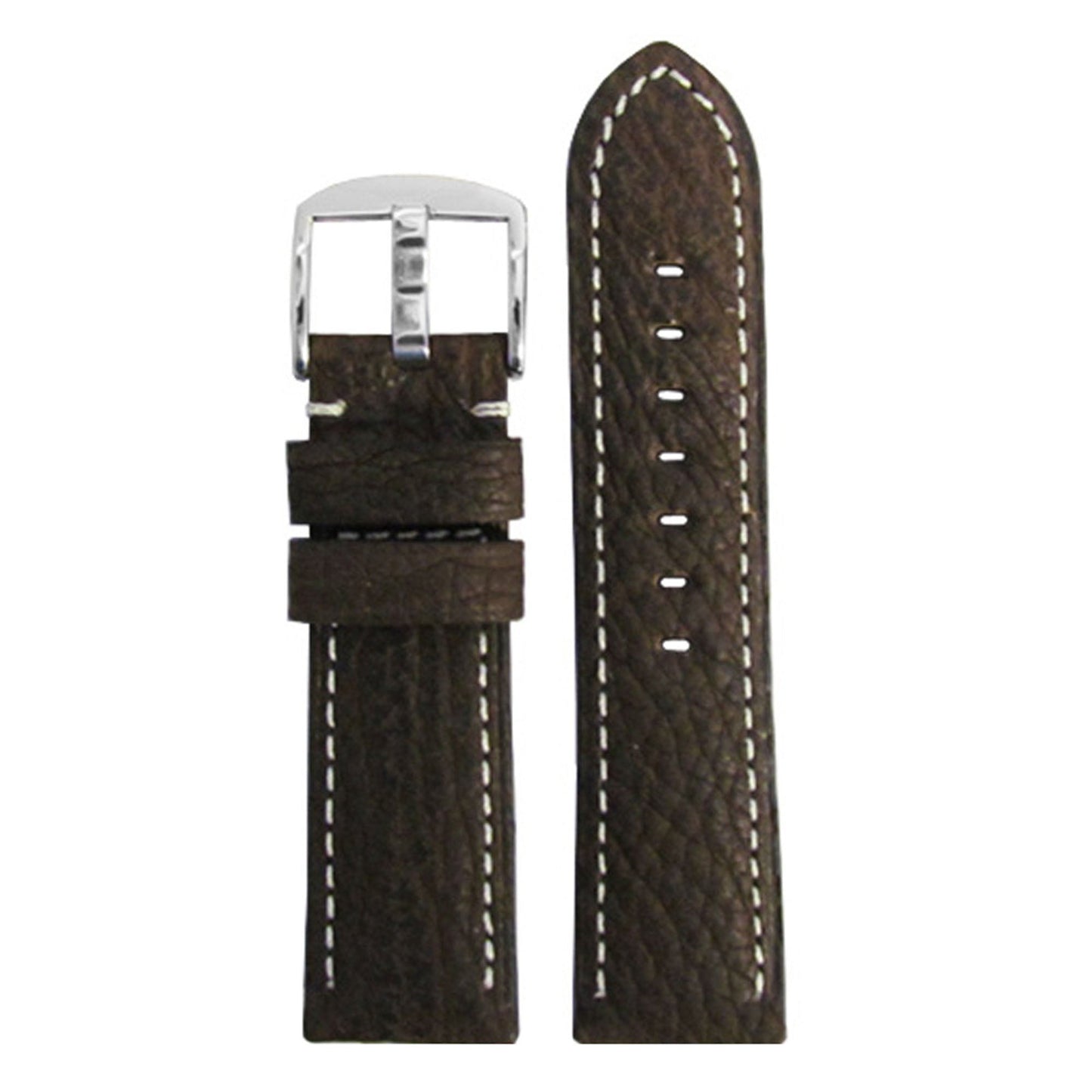 American Shark Skin Watch Band | Classic | Dark Brown | White Stitch