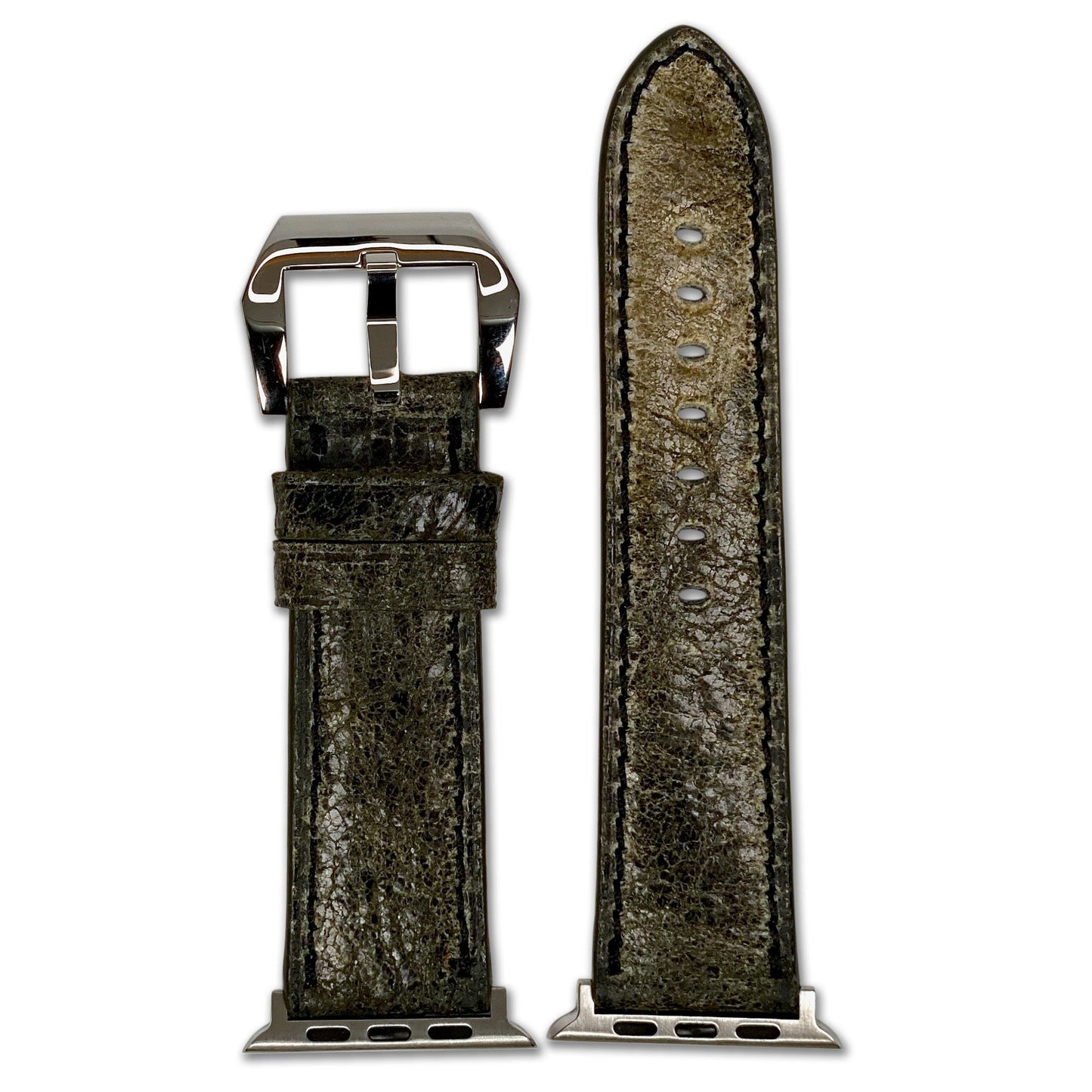 Apple Watch | Vintage Distressed Leather Watch Band | Padded | Cracked Green | Match Stitch