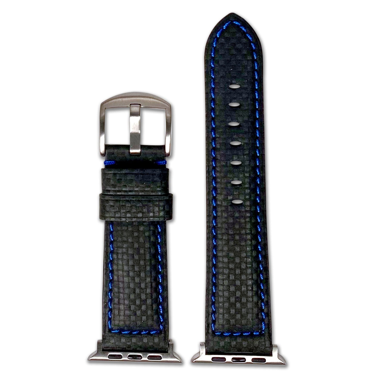 Apple Watch | Carbon Fiber Style Watch Band | Sport | Black | Blue Stitch